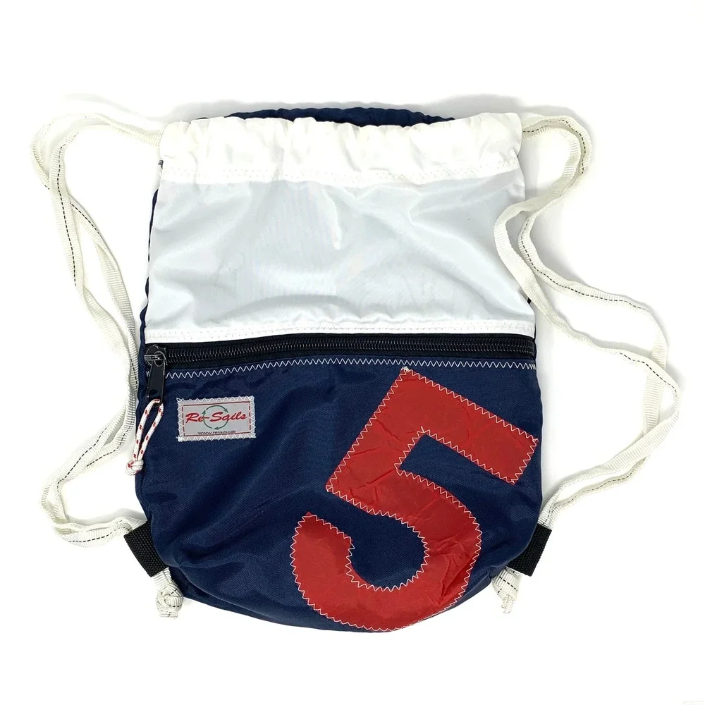 Re-Sails Vintage Sailcloth Zippered RS Backpack – Navy Blue & Red #5 Made in USA
